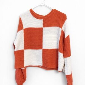 Moon & Madison Colorblock Checker Knit Sweater Crop Boxy Cozy L